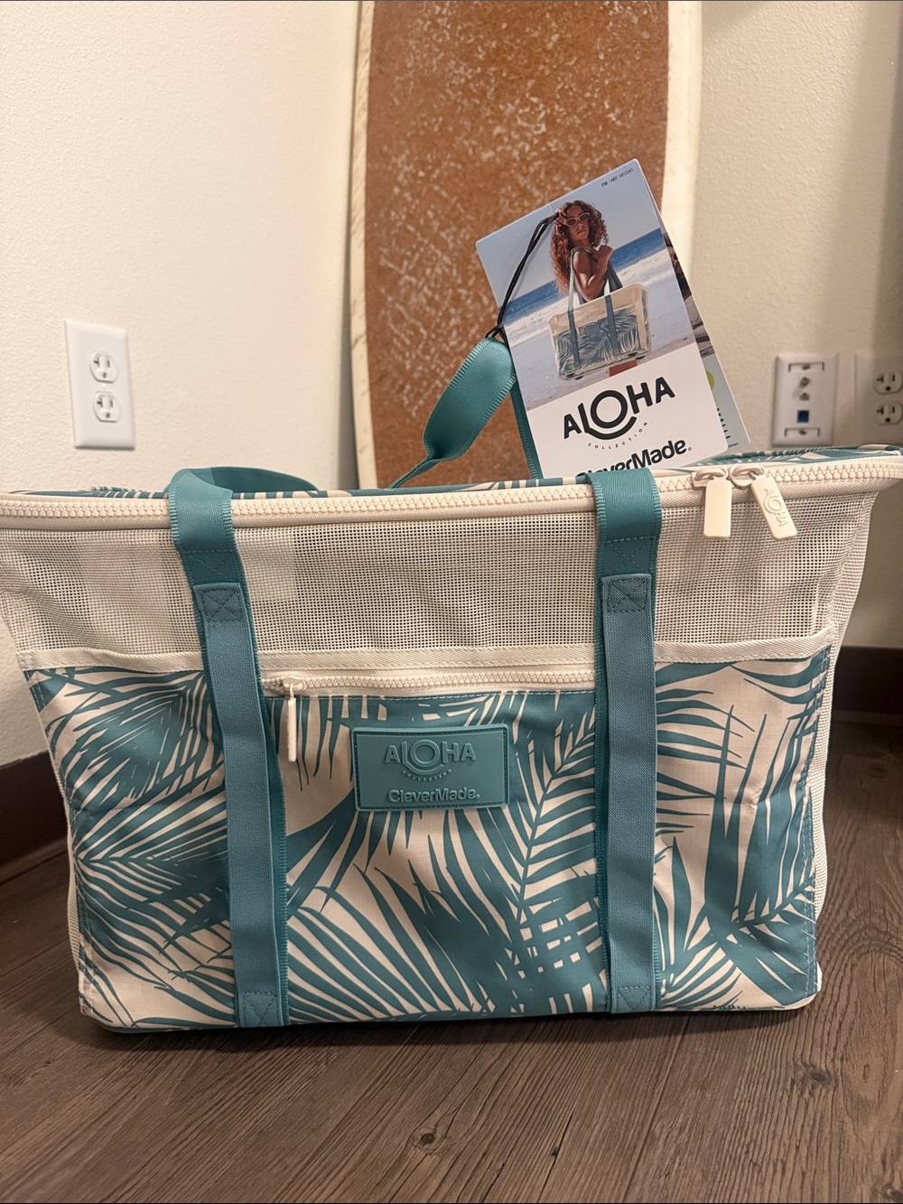 ALOHA Collection Teal Palm Print Beach Tote